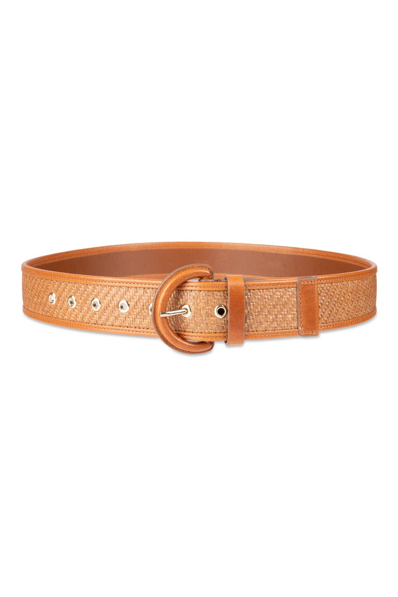 Leather Trim Raffia Belt, Main, color, TAN/ NATURAL