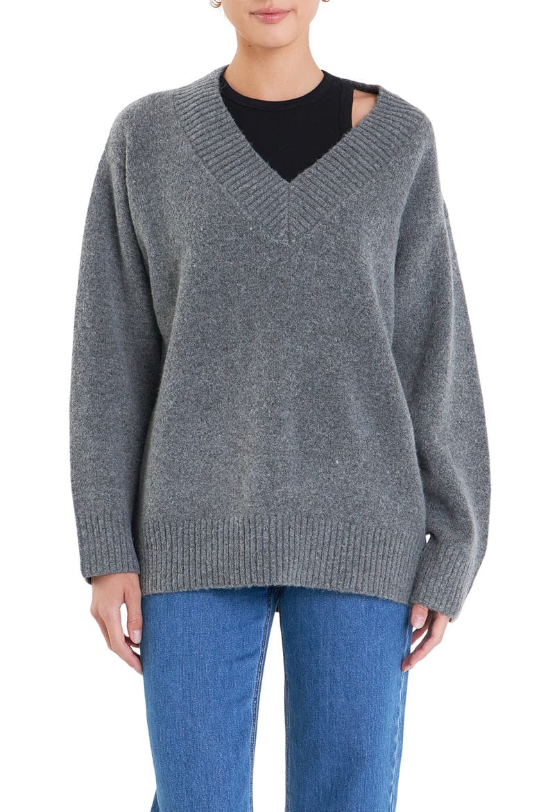 Oversize V-Neck Sweater, Main, color, CHARCOAL