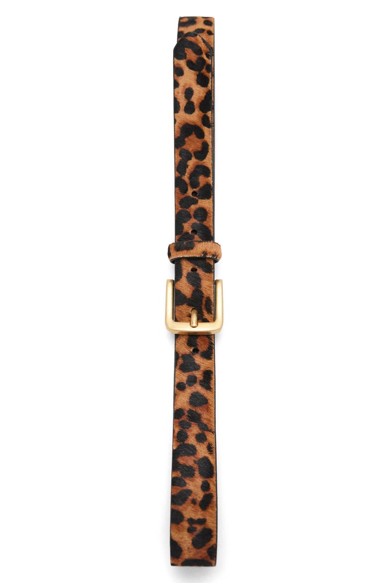 Animal Print Genuine Calf Hair Belt, Main, color, BROWN