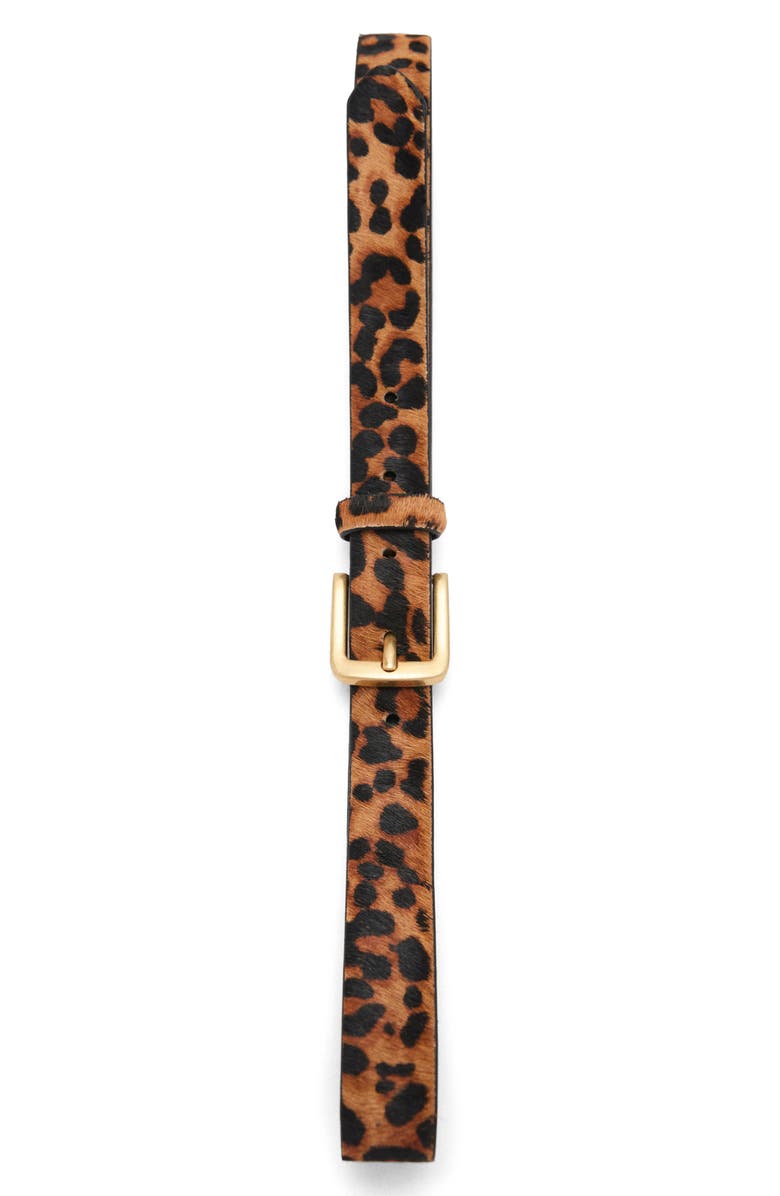 MANGO Animal Print Genuine Calf Hair Belt, Main, color, Brown