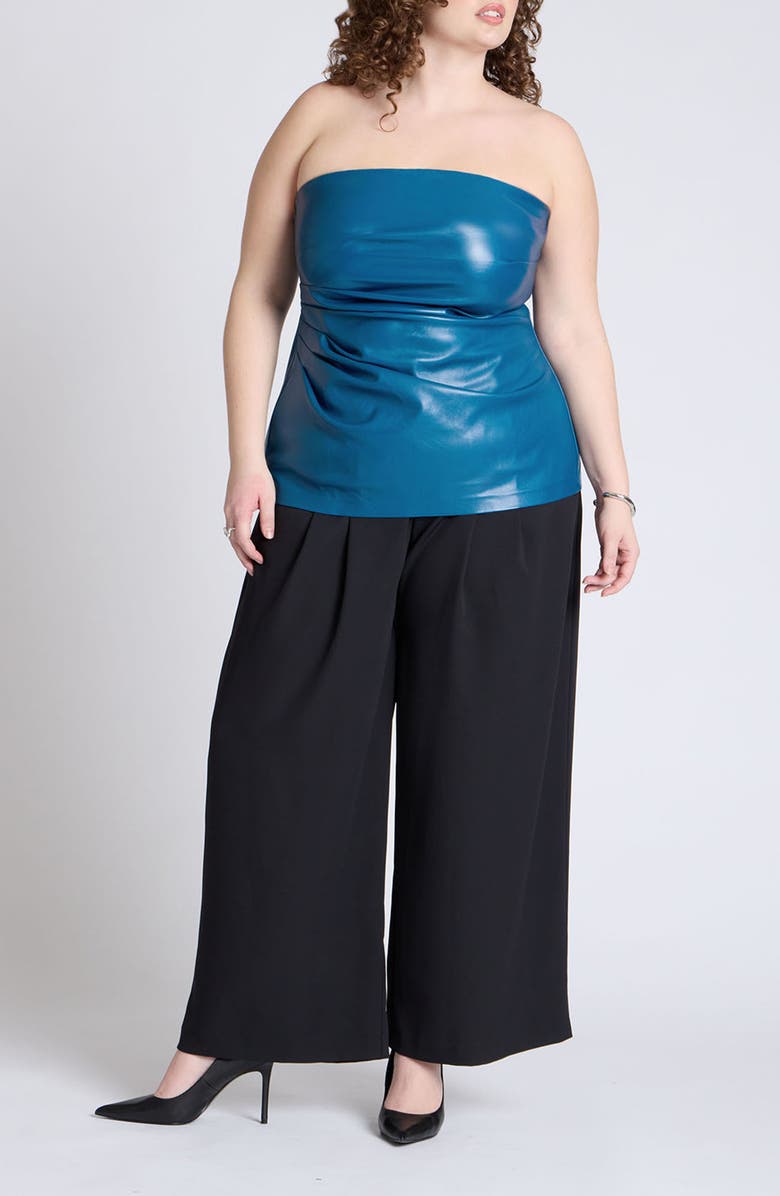 ELOQUII Strapless Faux Leather Top, Alternate, color, 