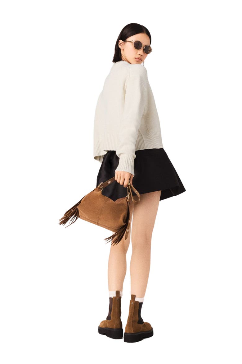 Sweater with floral brooch, Alternate, color, Ecru