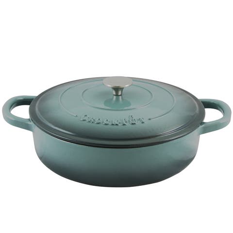 Enameled 5 Quart Cast Iron Round Braiser Pan with Self Basting Lid