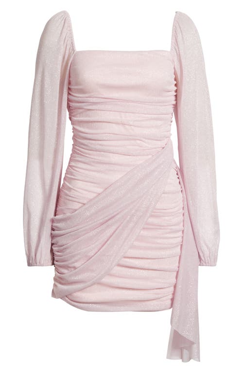 Jump Apparel Metallic Drape Front Long Sleeve Minidress In Pink