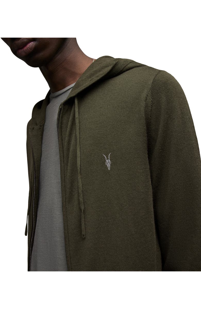 AllSaints Mode Slim Fit Merino Wool Zip Hoodie, Alternate, color, Park Green