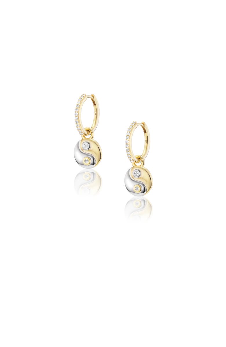 Sheryl Lowe Two Tone Diamond Bezel Yin Yang Charm Earring, Main, color, Silver / Gold