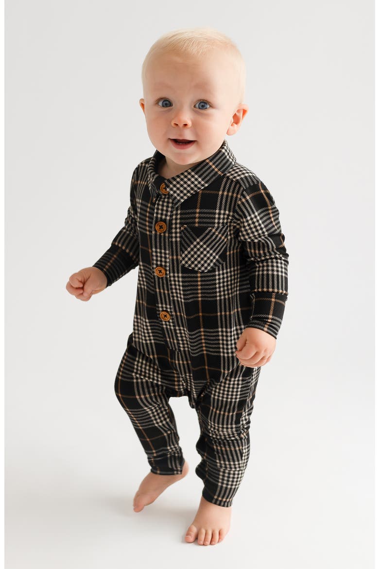 Kids' Sanders Plaid Long Sleeve Romper, Alternate, color, OXFORD