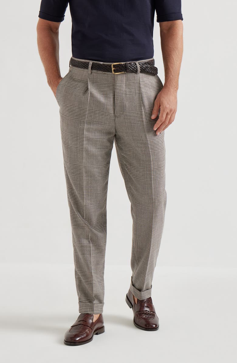 Brunello Cucinelli Prince of Wales trousers, Alternate, color, Brown
