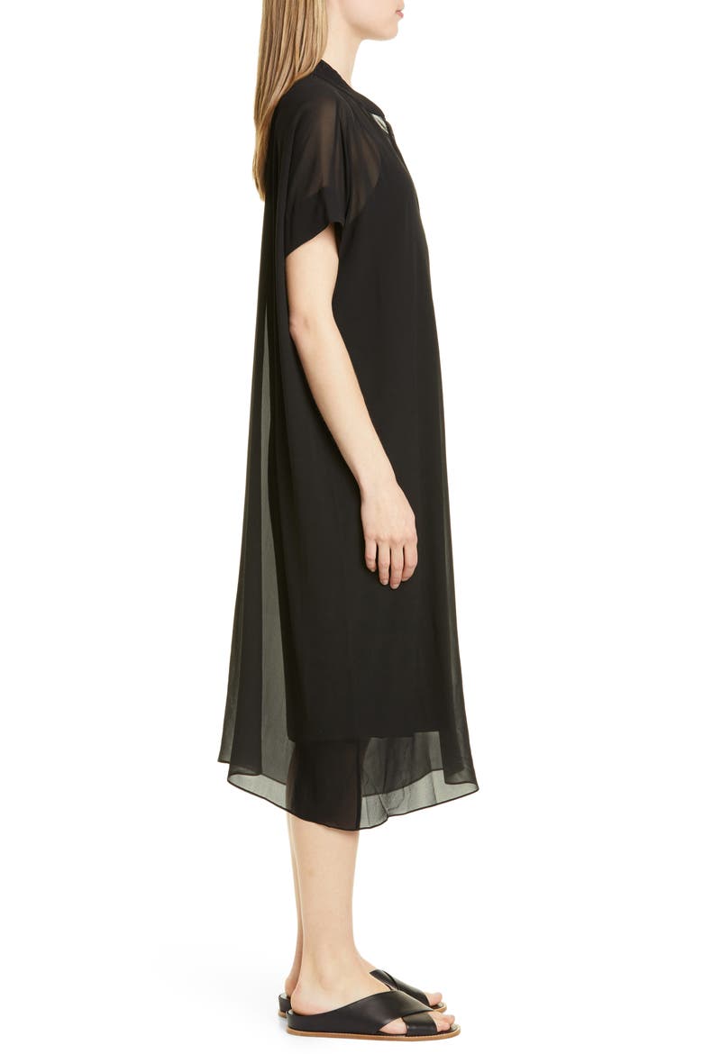 Sheer Overlay Silk Dress, Alternate, color, BLACK
