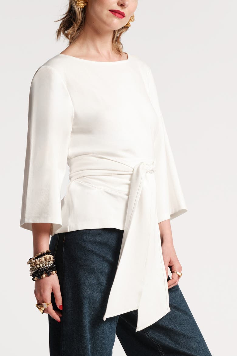 Whitney Wrap Top Solid Viscose Blend Viscose Blend, Alternate, color, Oyster