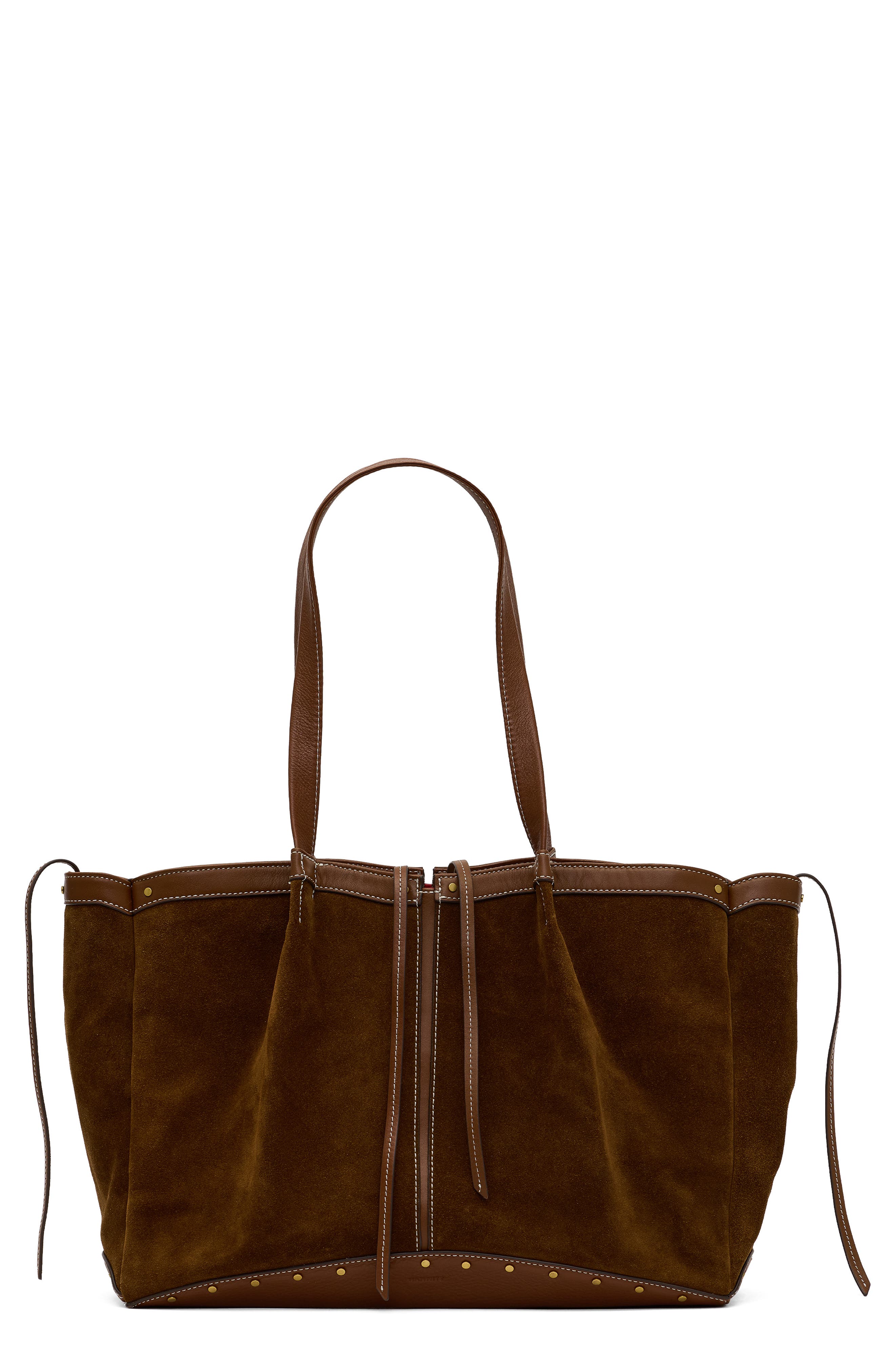 Meryl Suede Leather Carryall Tote, Main, color, CINNAMON SUEDE/ ANTIQUE GOLD