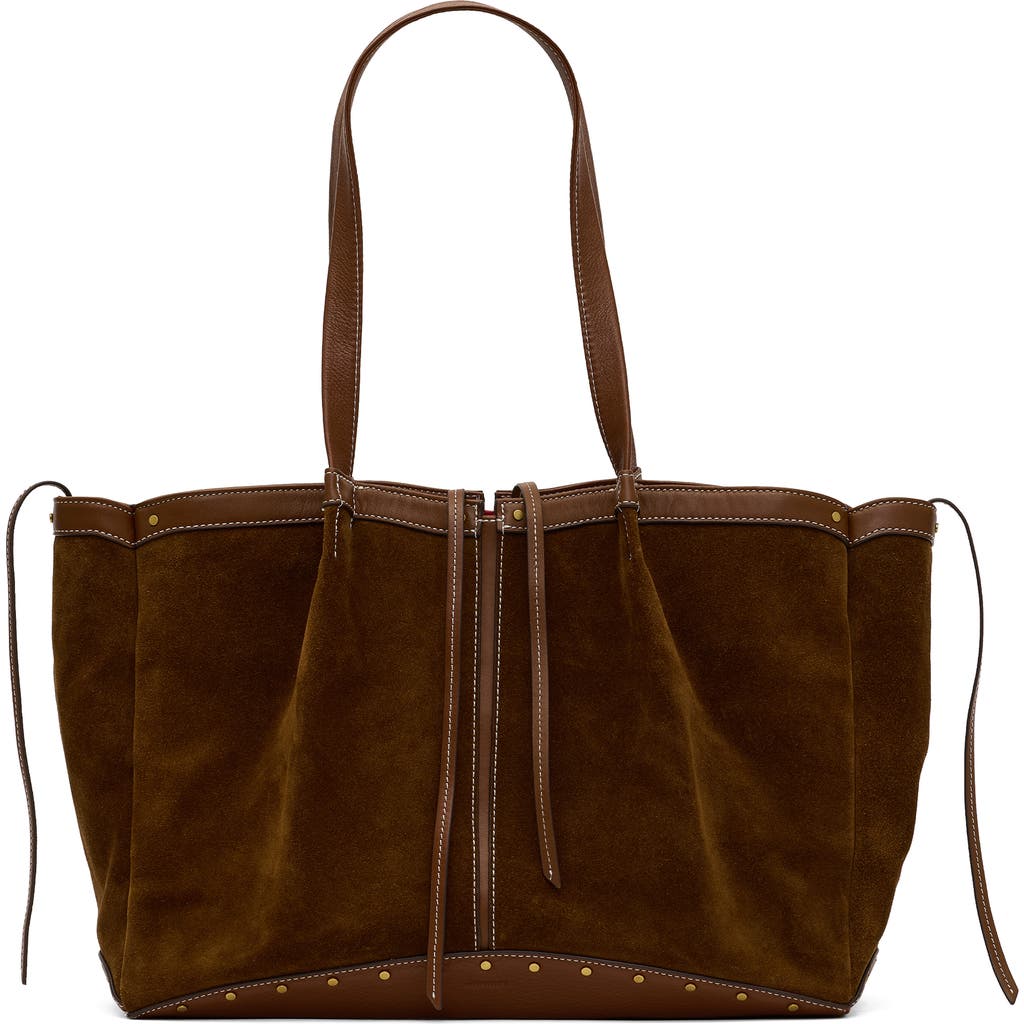 Hammitt Meryl Suede Leather Carryall Tote In Cinnamon Suede/antique Gold