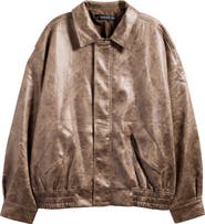 LIONESS Kenny Faux Leather Bomber Jacket