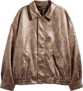 LIONESS Kenny Faux Leather Bomber Jacket