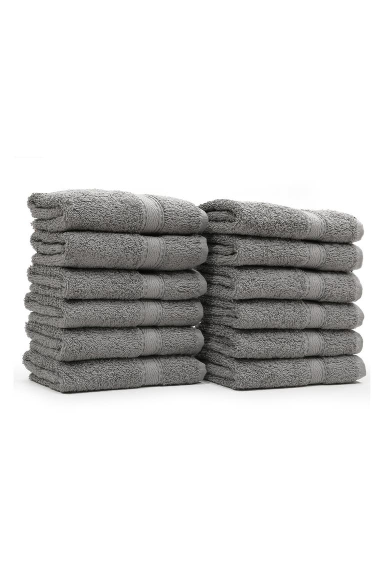 100% Turkish Cotton Sinemis Terry Washcloths - Set of 12, Alternate, color, DARK GREY