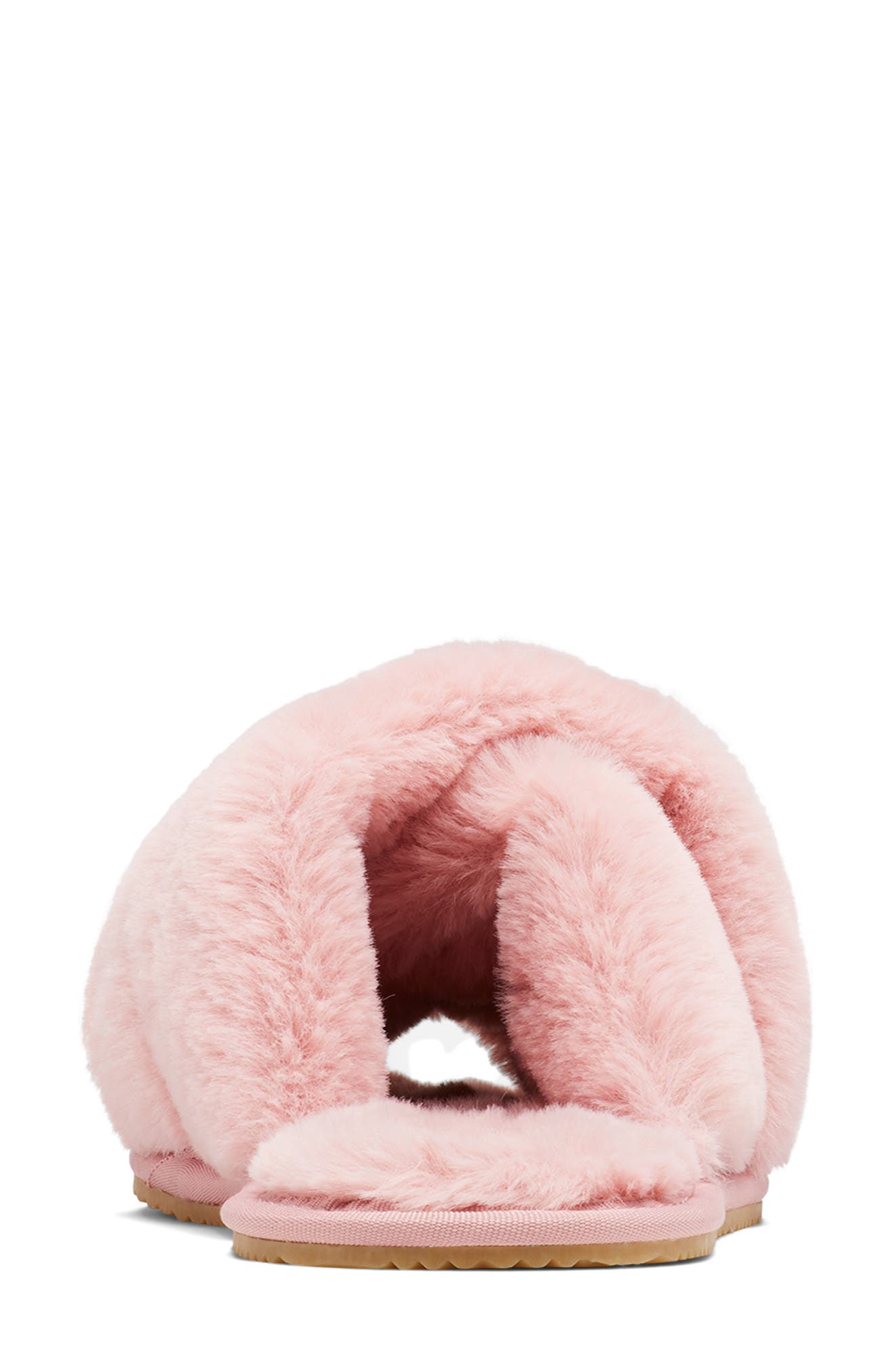 SOREL Go Mail Run Faux Fur Slide Slipper, Alternate, color, Eraser Pink/ Sea Salt