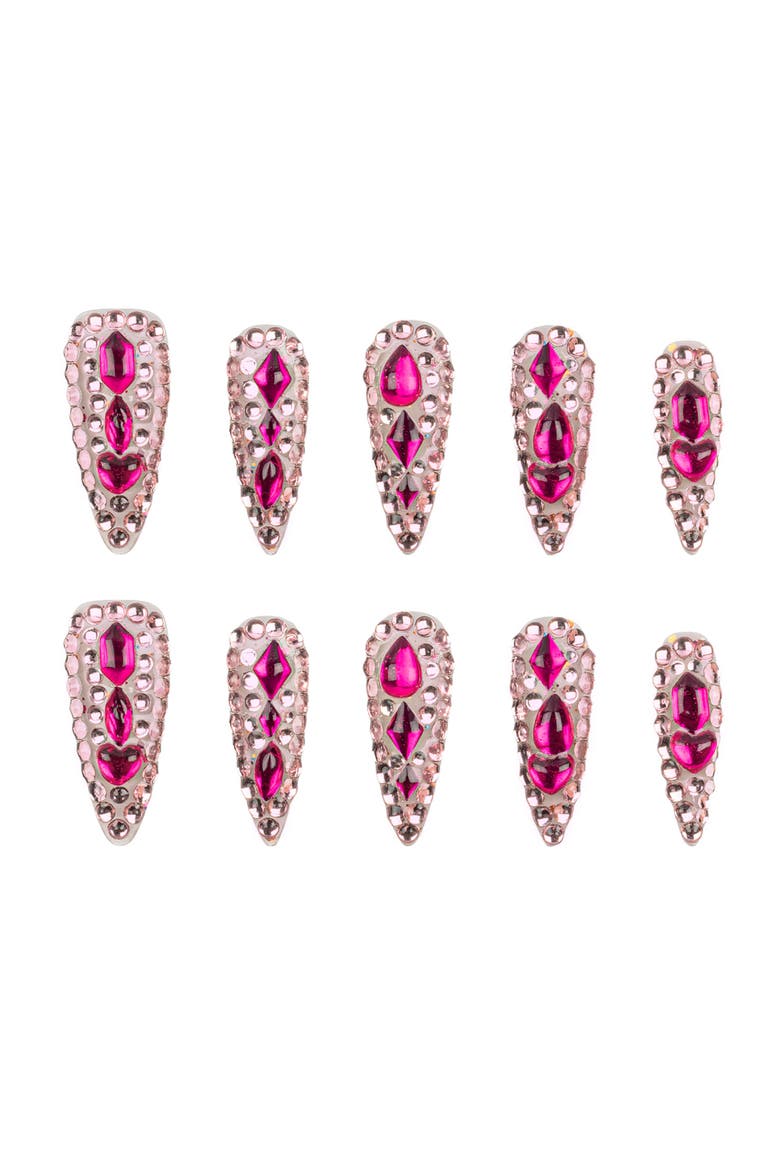 Diamond Diva Long Almond Pink Press-On Nails, Main, color, Pink