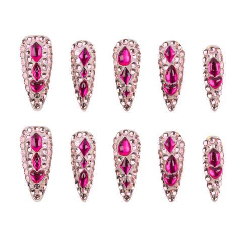 Diamond Diva Long Almond Pink Press-On Nails