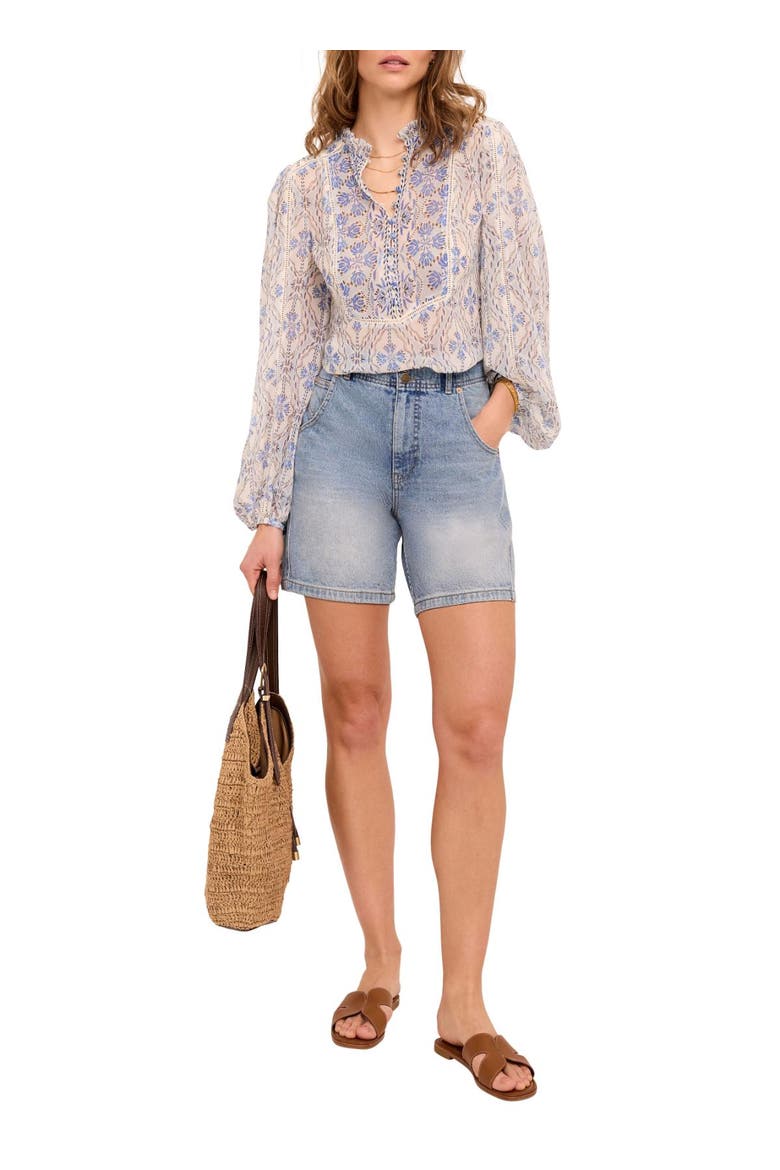 Geo Print Ruffle Blouse, Main, color, Blue