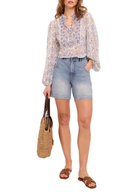 Geo Print Ruffle Blouse