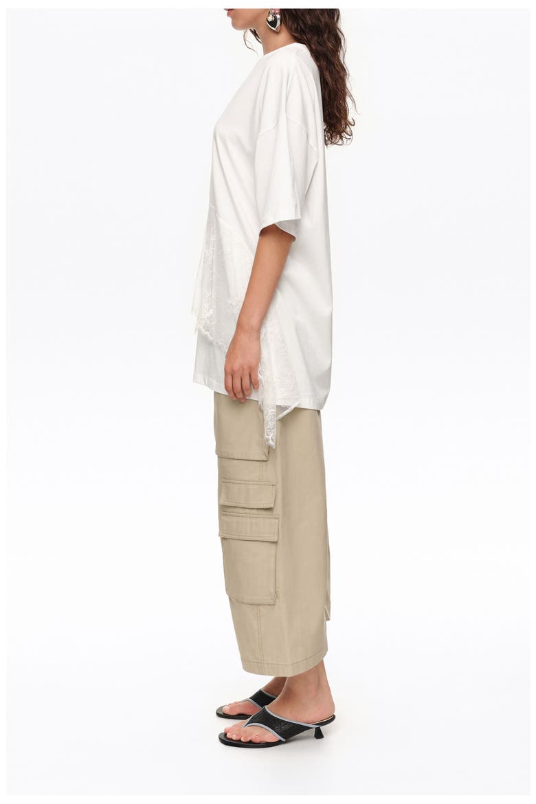 Lace Ruffle Oversized T-shirt, Alternate, color, WHITE