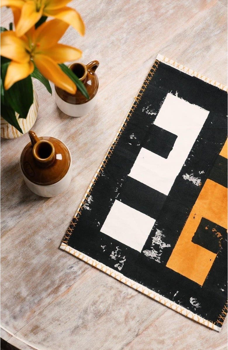 CQC LA Midnight Moon Placemat Set - Set of 4 Placemats with Napkins, Alternate, color, Black, White, Yellow