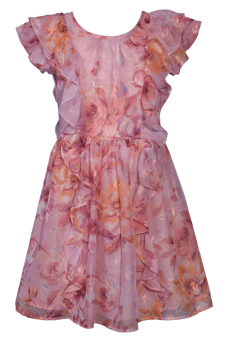 Kids' Foiled Chiffon Dress, Main, color, BLUSH