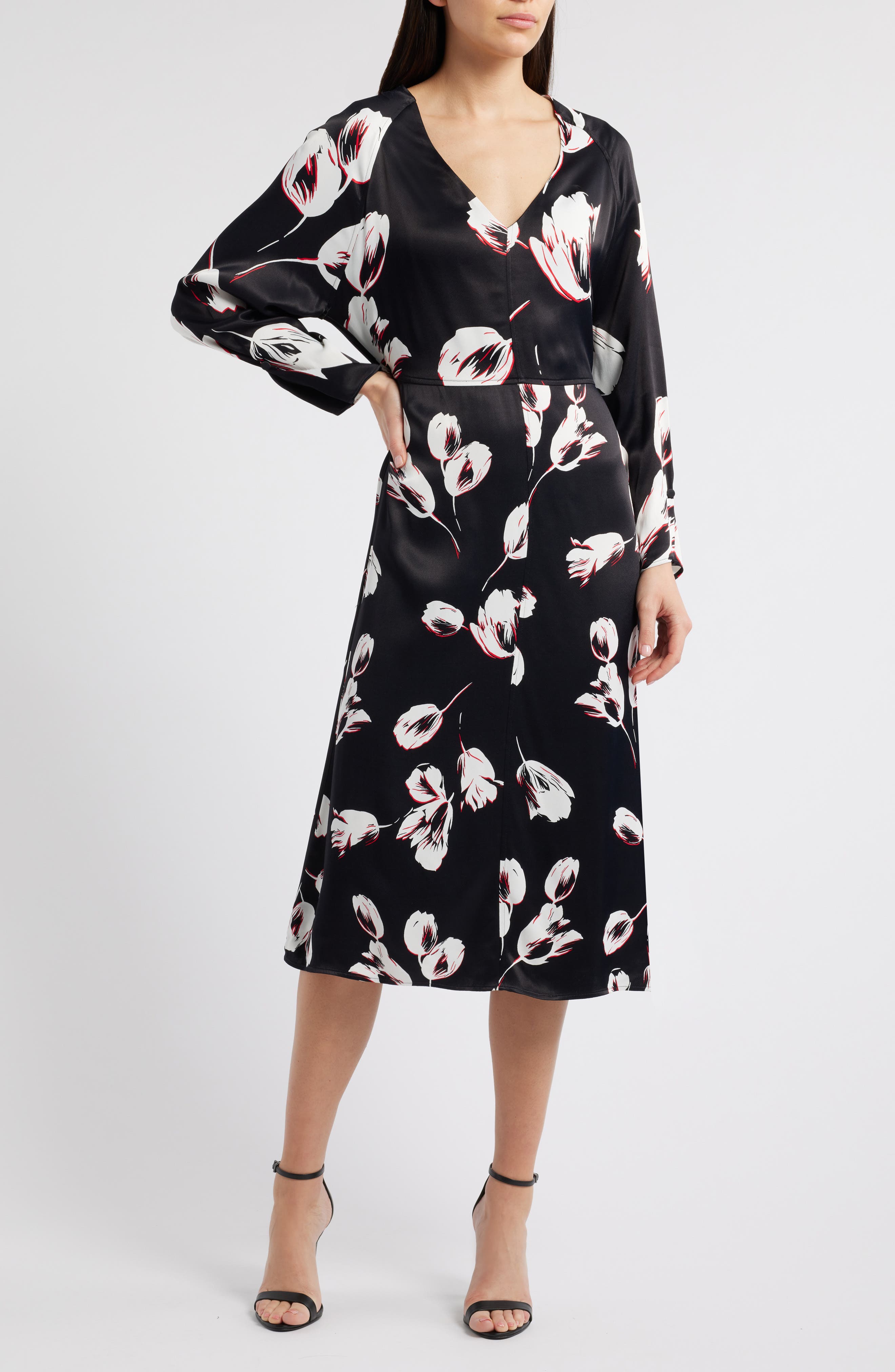BOSS Diesha Long Sleeve Satin A-Line Dress