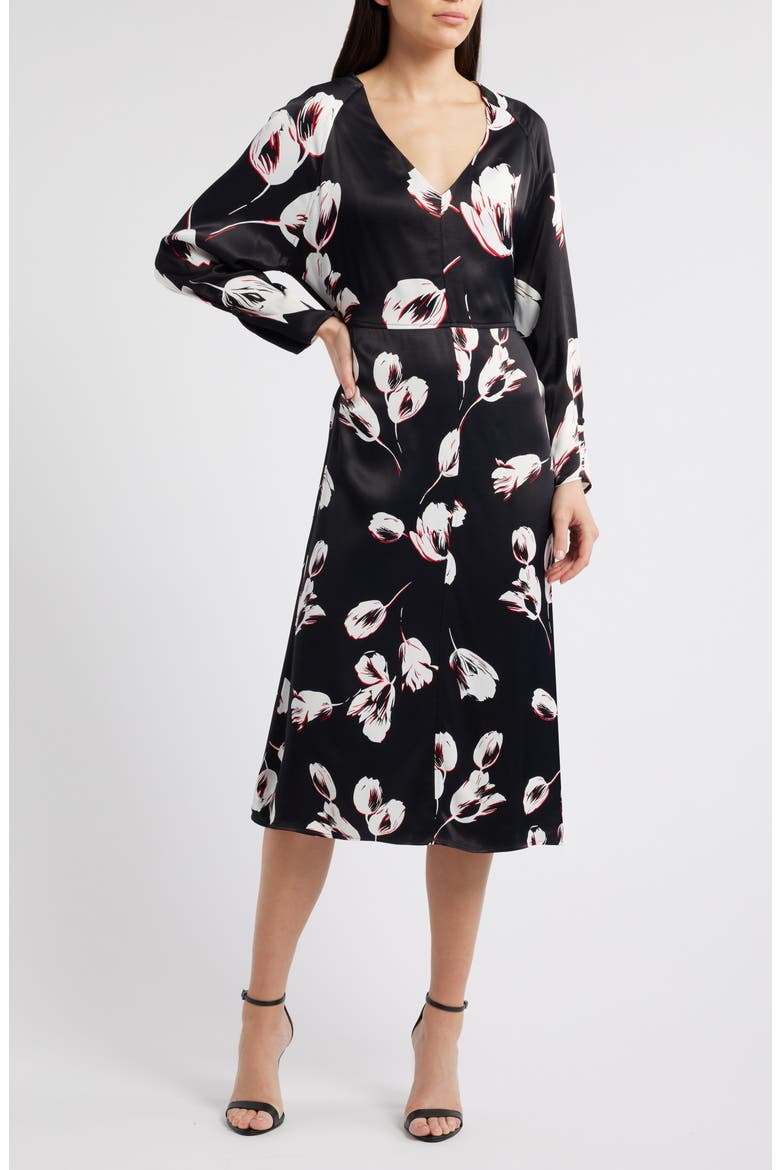 Diesha Long Sleeve Satin A-Line Dress, Main, color, OPEN MISC