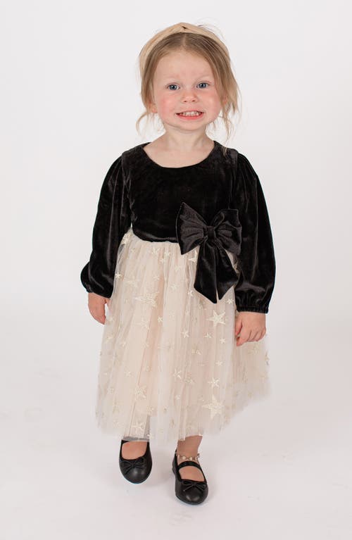 Popatu Long Sleeve Velvet & Tulle Dress in Black/Ivory 