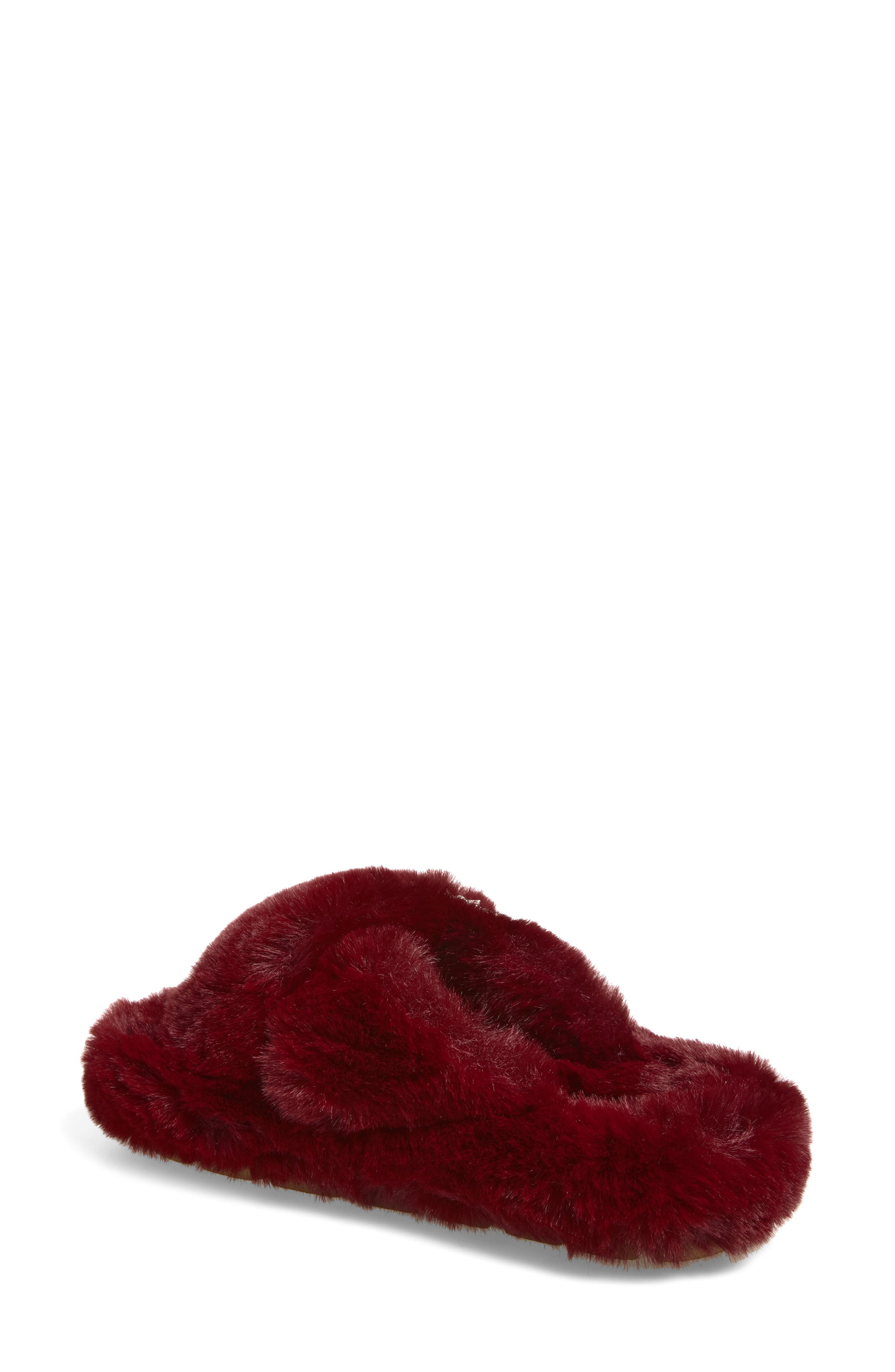 Haven Faux Fur Scuff Slipper, Alternate, color, BURGUNDY