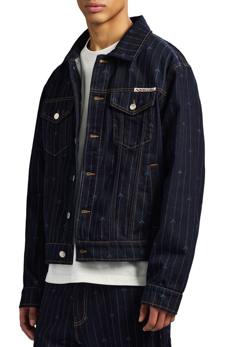 Logo Pinstripe Denim Trucker Jacket, Alternate, color, INDIGO STRIPE