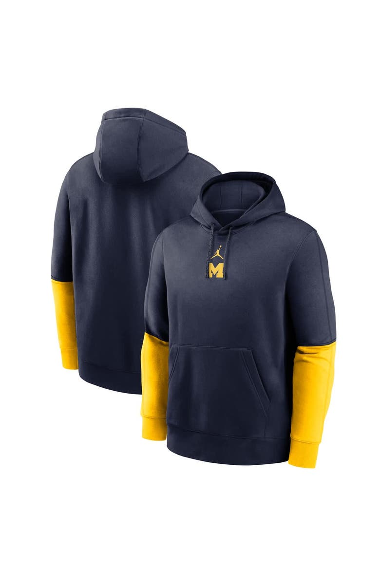 Men's Jordan Brand Navy/Maize Michigan Wolverines 2024 Sideline Club Pullover Hoodie, Alternate, color, Navy