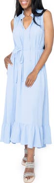 GIBSONLOOK Sienna Split Neck Tie Waist Ruffle Hem High-Low Dress