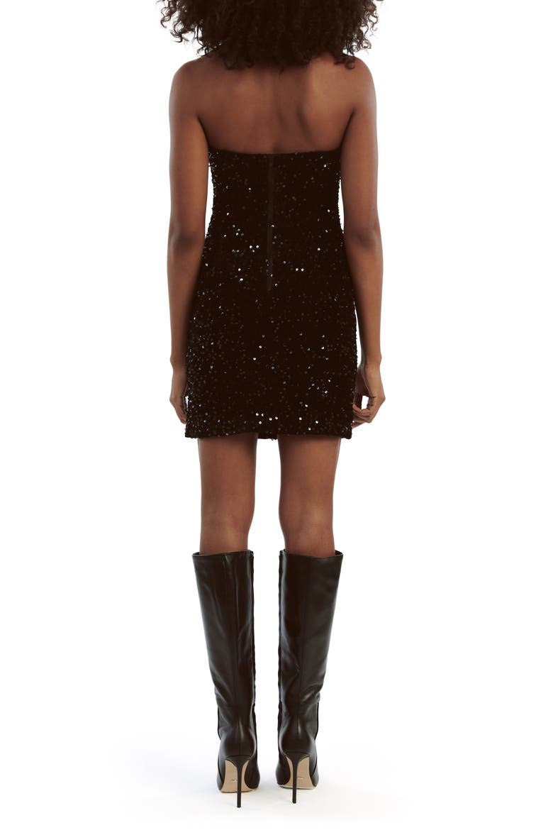 Eleni Sequin Plunge Neck Strapless Velvet Minidress, Alternate, color, BLACK SEQUIN