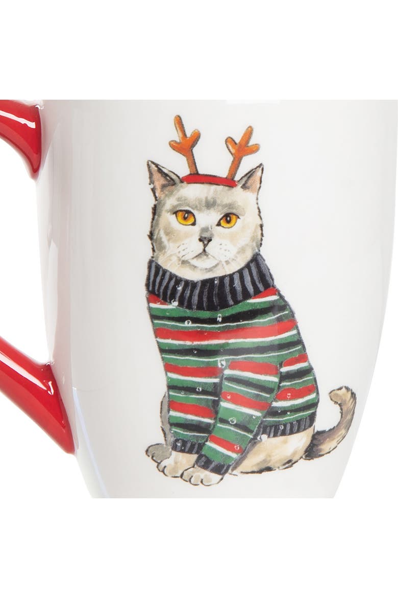 16 oz. Christmas Cat Dolomite Coffee Mug, Alternate, color, White
