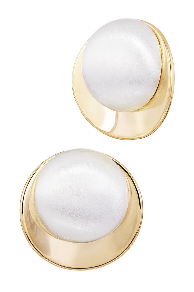 Large Two-Tone Button Stud Earrings, Main, color, YELLOW GOLD