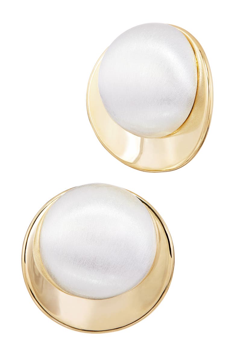 SAVVY CIE JEWELS Large Two-Tone Button Stud Earrings, Main, color, Yellow Gold