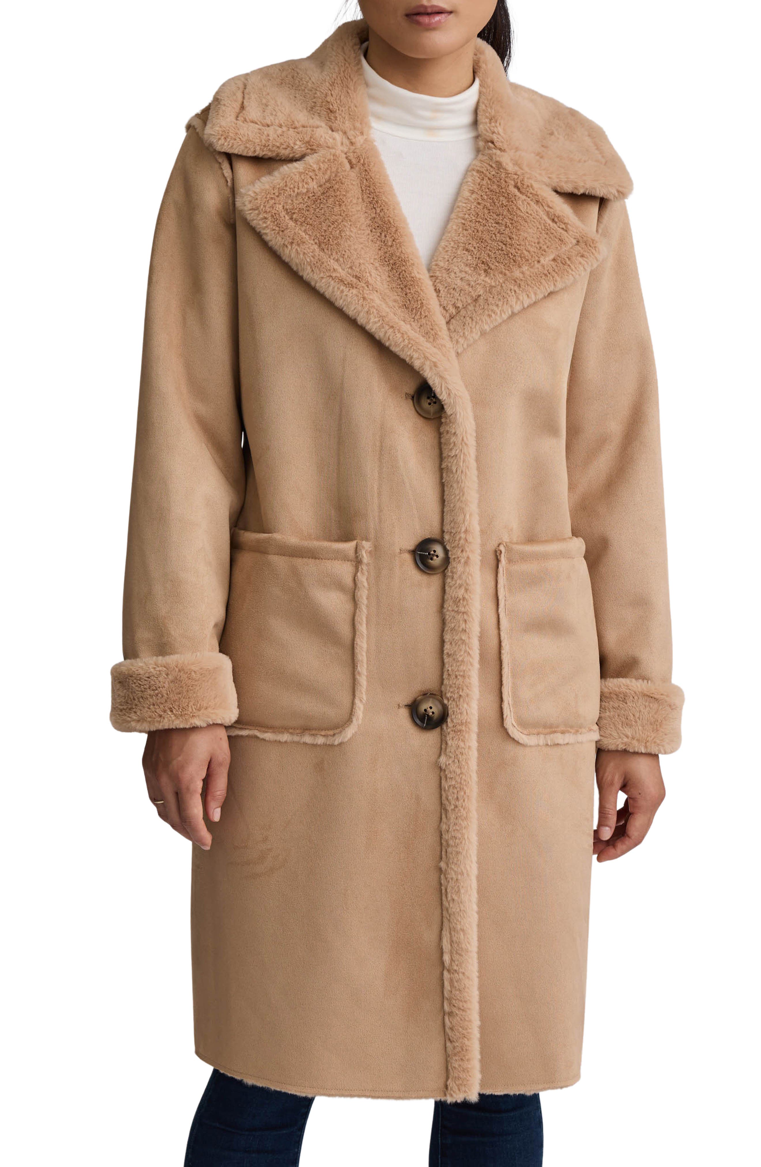 NVLT Faux Fur Trim Faux Suede Jacket