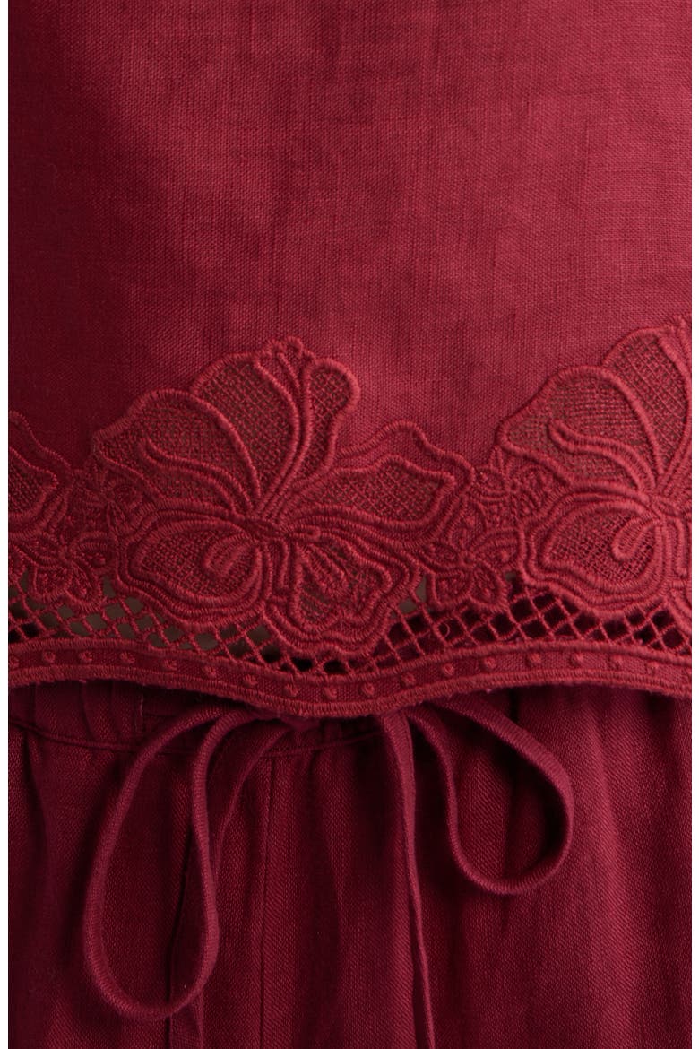 Akira Embroidered Sleeveless Linen Top, Alternate, color, BERRY HIBISCUS EMBROIDERY