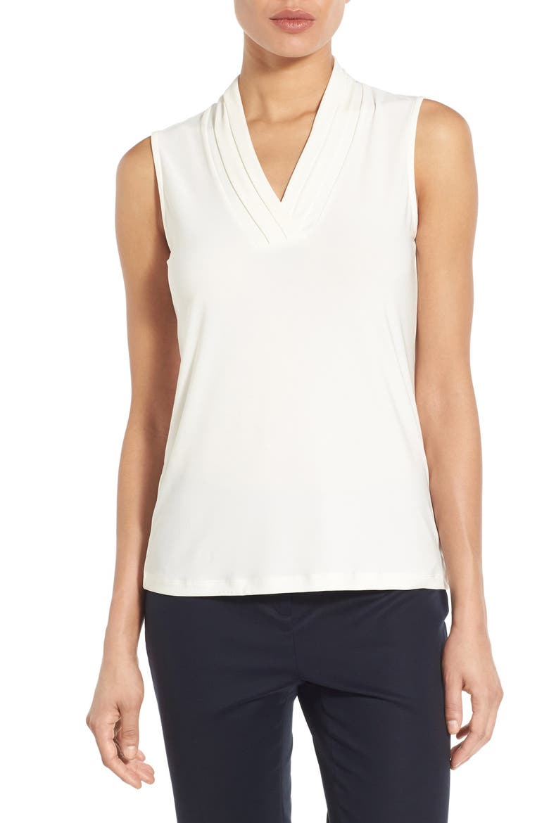 Triple Pleat V-Neck Jersey Top, Main, color, WHITE
