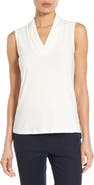 Anne Klein Triple Pleat V-Neck Jersey Top