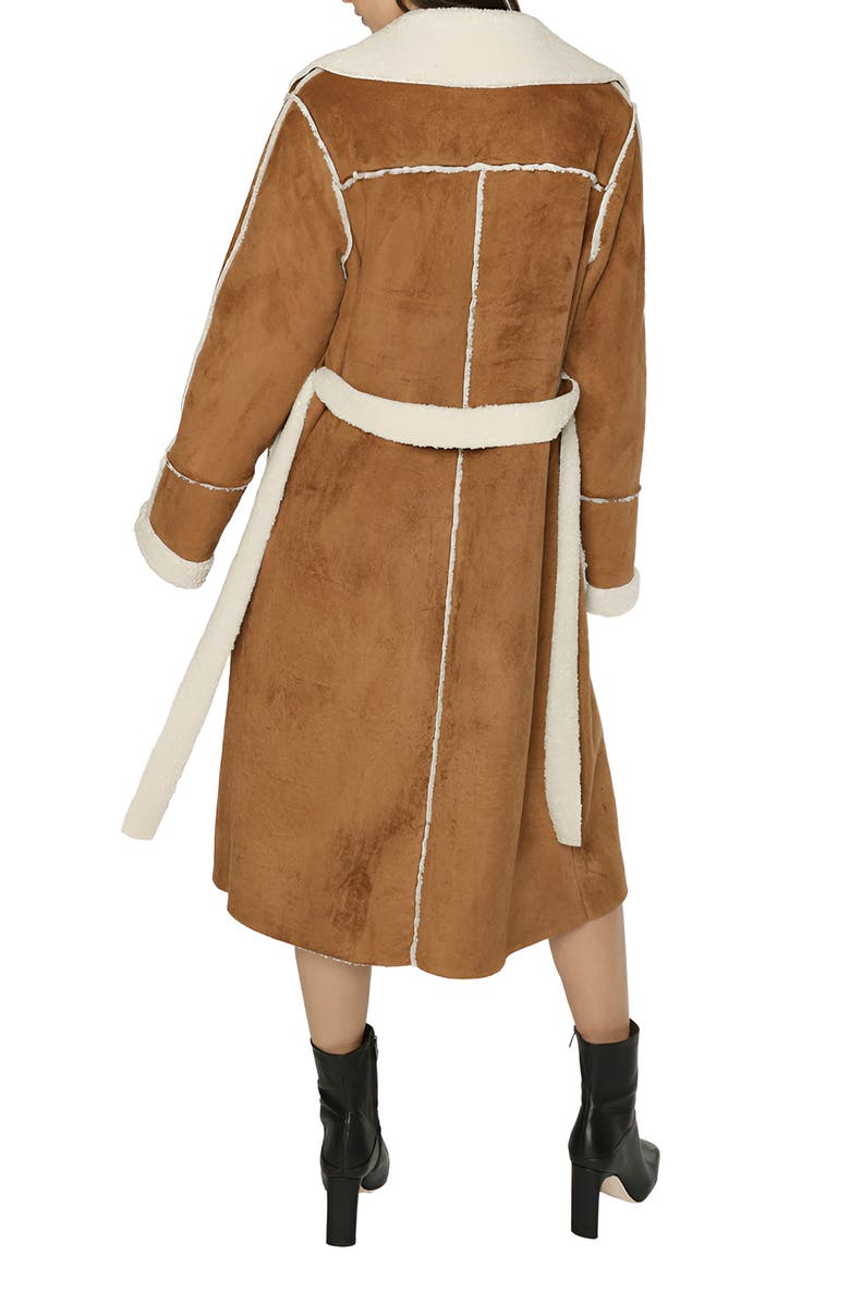 matty m. Michelle Faux Suede & Faux Shearling Trench Coat, Alternate, color, Camel