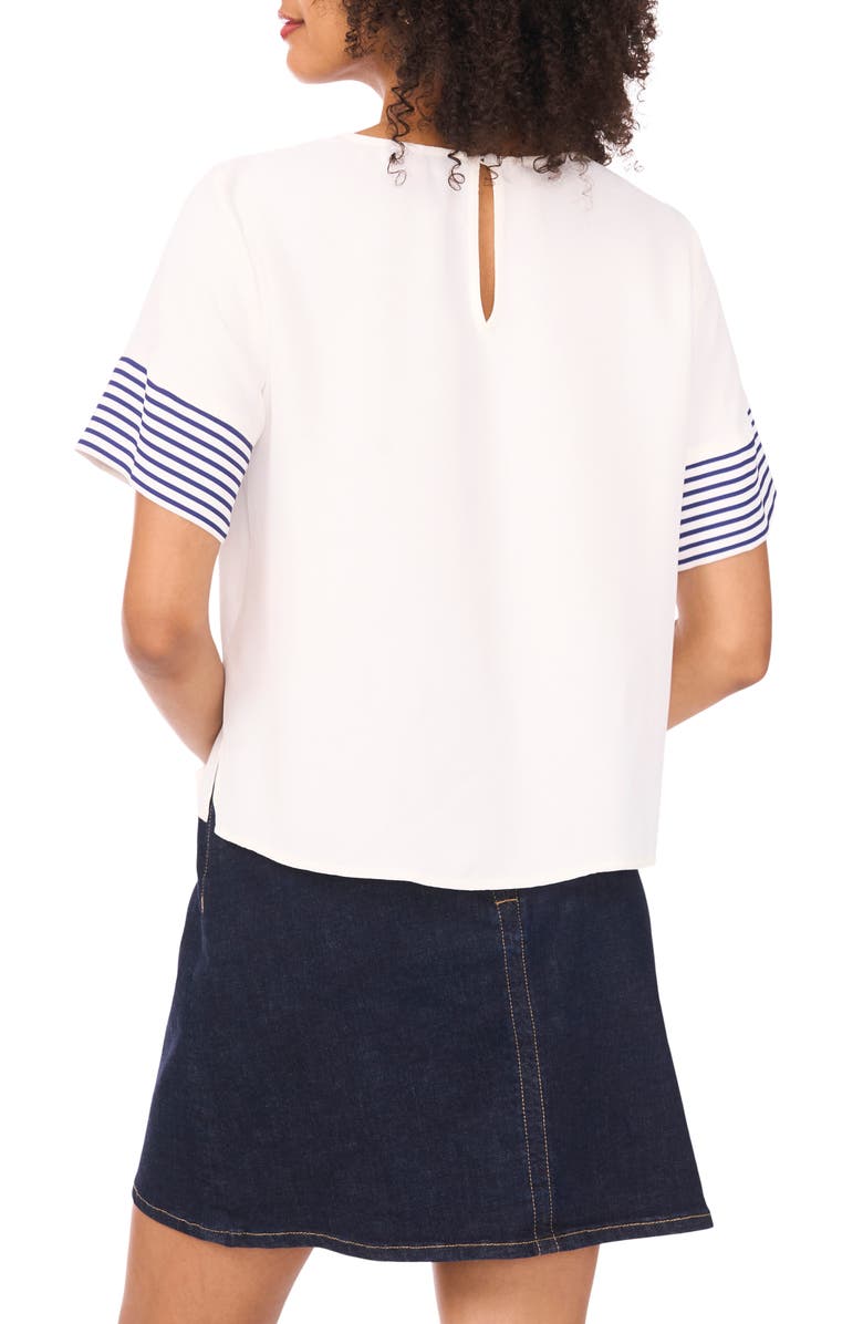 Vince Camuto Stripe Sleeve Top, Alternate, color, New Ivory