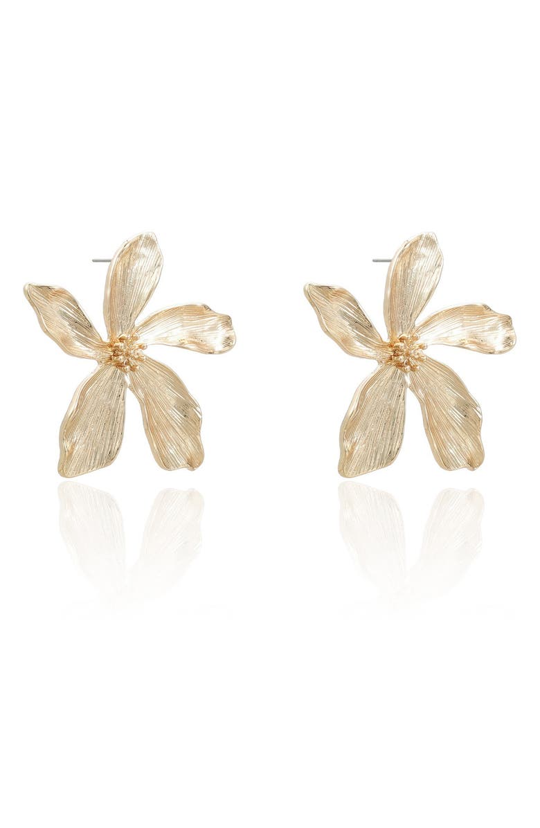 Ettika Tropical Flower Earrings, Alternate, color, Gold