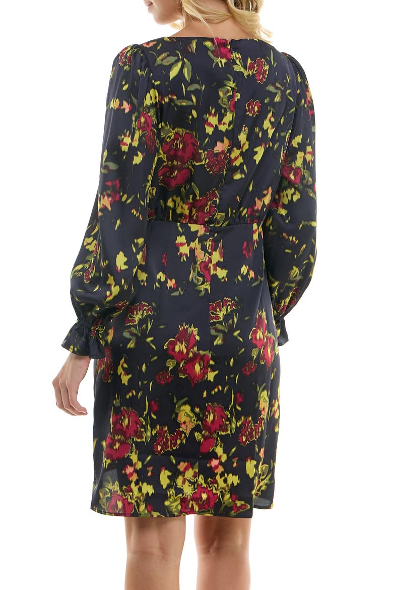 Floral Faux Wrap Minidress, Alternate, color, DEEP NAVY PRINT