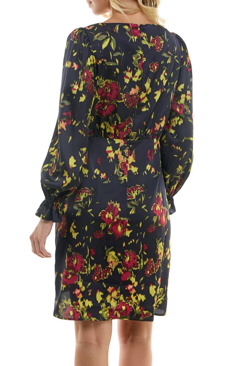 Nicole Miller Floral Faux Wrap Minidress, Alternate, color, Deep Navy Print