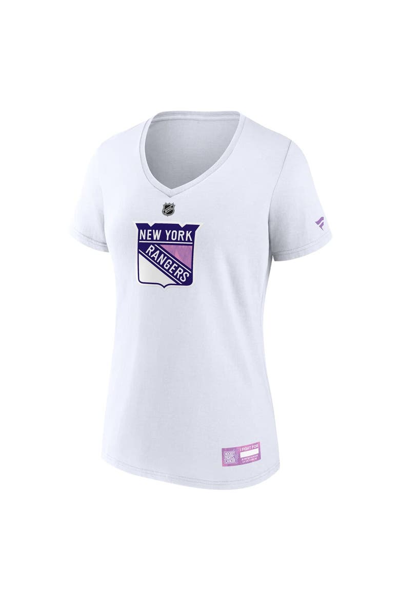 Women's Fanatics White New York Rangers 2024 Hockey Fights Cancer V-Neck T-Shirt, Alternate, color, White