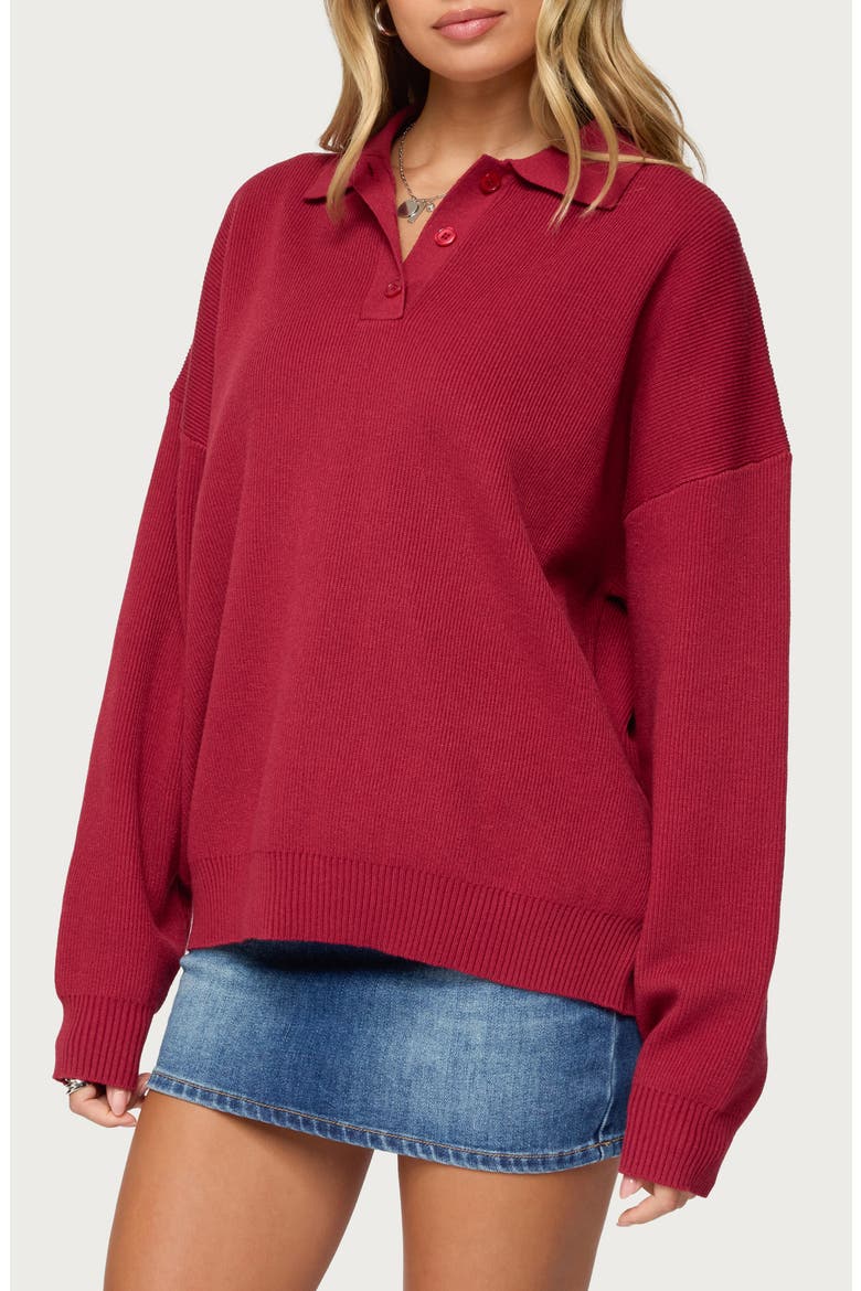 Lorie Oversize Polo Sweater, Alternate, color, RED