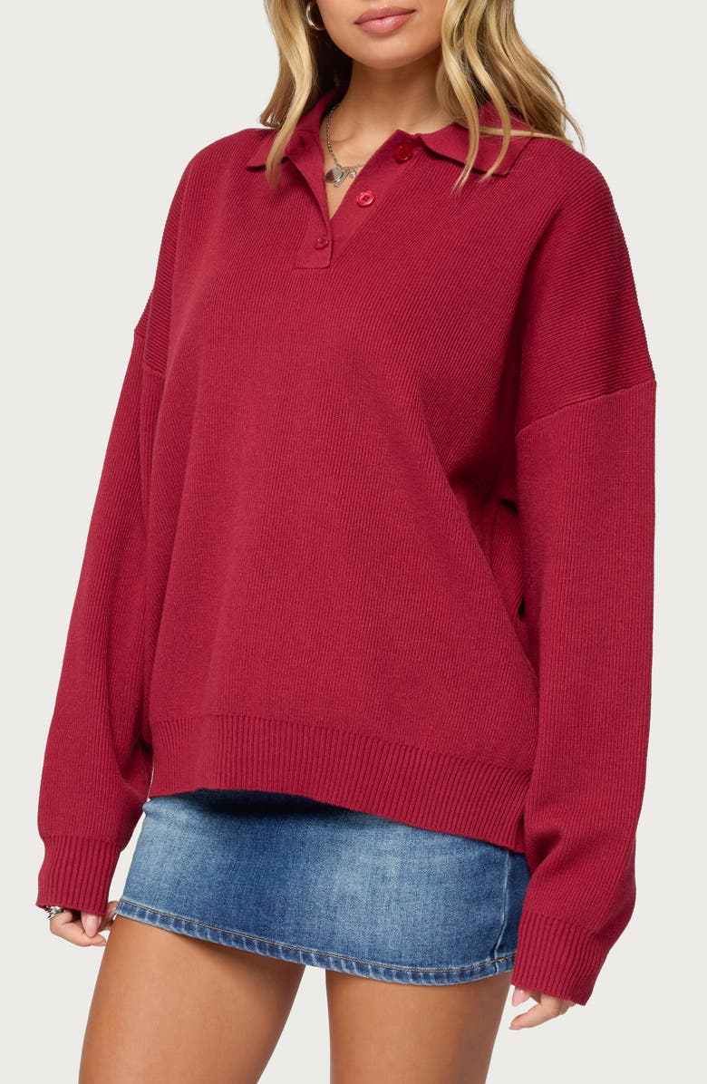 EDIKTED Lorie Oversize Polo Sweater, Alternate, color, Red